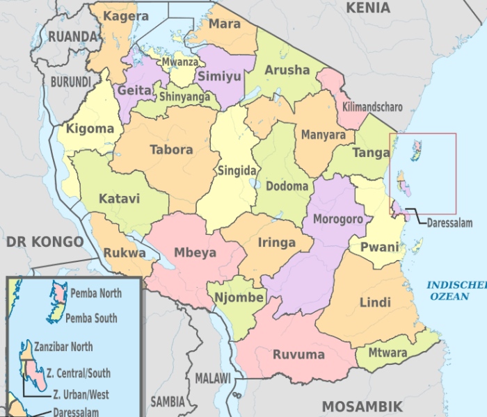 mapa de tanzania